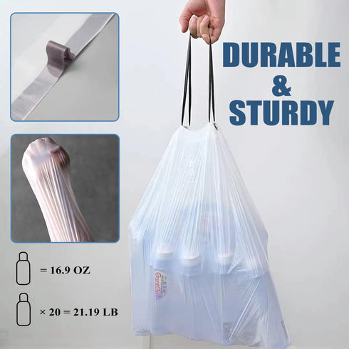 Small Trash Bags 4 Gallon - Drawstring Unscented Garbage Bags for Bathroom, 57 Count