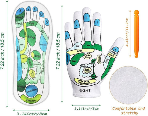 Reflexology Socks and Gloves - 4 Pcs Acupressure Tools, Tutorial Gloves with Massage Sandal, Pain Relief Socks (2 Rods)