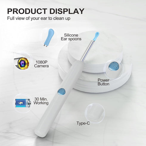 Ear Wax Removal, Ear Cleaner with Camera with 1080P, Ear Wax Removal Tool with 6 LED Light, Ear Wax Removal Kit with 8 Ear Pick, Ear Camera for iPhone, iPad, Android Phones