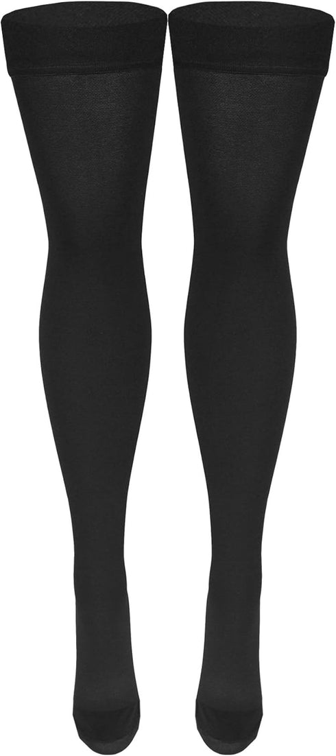 NuVein Medical Compression Stockings, 20-30 mmHg Support, Thigh Length Hose, Closed Toe, Black, Medium
