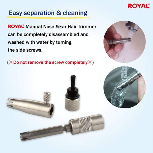 ROYAL Premium Nose Hair Trimmer for Men - Silver Bullet, Manual, Battery-Free, Stainless, Waterproof, Painless ET-3