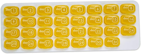 31 Day Monthly Pill Pod Organizer - Easy Medication Management for Daily Vitamins, Ready for Travel, Yellow