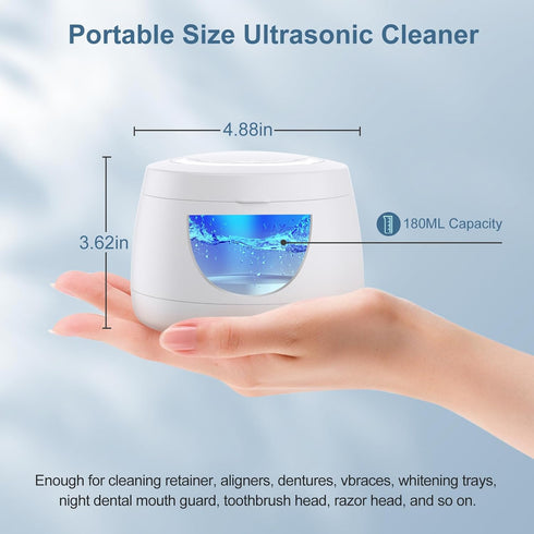 Ultrasonic Retainer Cleaner, Portable Sonic Cleaning Appliance for Dentures, Jewelry Cleaning Machine for Home Travel