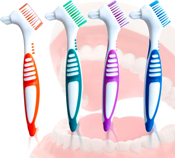 4PCS Denture Brush, Cleaner for Dental Devices, Mouth Guard, False Teeth, No-Slip Handle