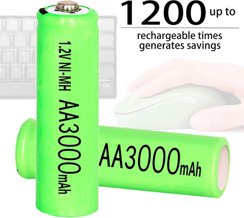 Ni-MH AA 3000mAh Rechargeable Batteries, 1.2V Double A High Capacity for Garden Landscaping, Outdoor Lights (4 Pack)