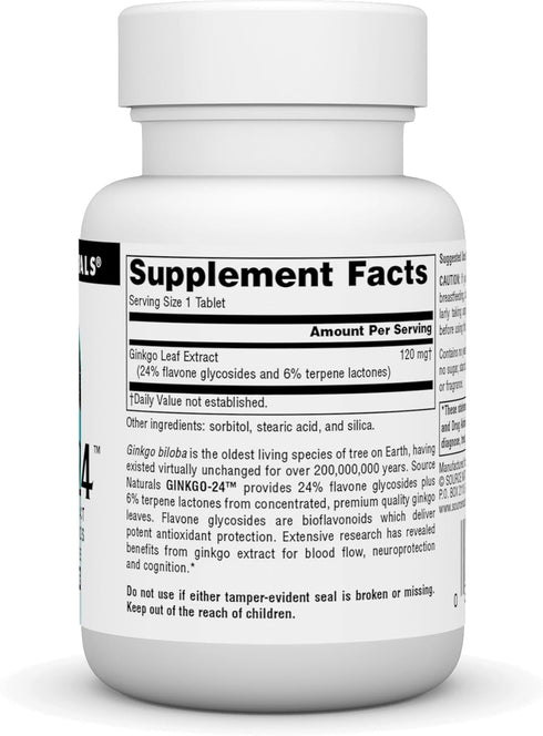 Source Naturals Ginkgo-24 - Ginkgo Biloba Extract 120 mg, Supports Mental Acuity - 60 Tablets