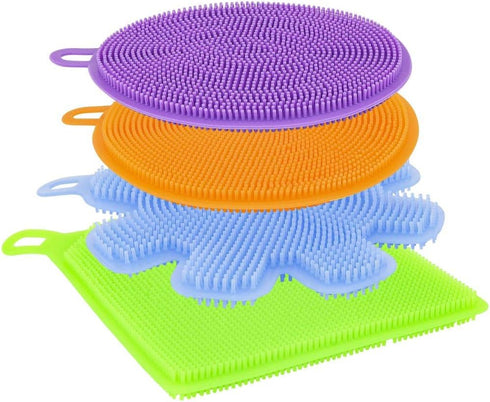 Silicone Dishwashing Sponge Scrubber Set, 4-Piece Pot & Pan Cleaning Brush for Home Kitchen Use