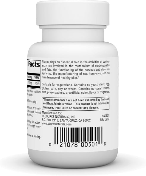 Source Naturals Niacin 100 mg Vitamin B-3, Non-GMO - 100 Tablets