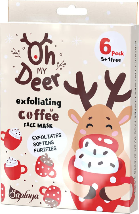 K-Beauty Facial Skincare Natural Beauty Multi-Pack Face Sheet Masks Balanced Skin Care Made In South Korea (Oh My Deer Exfoliating Coffee Holiday Pack)