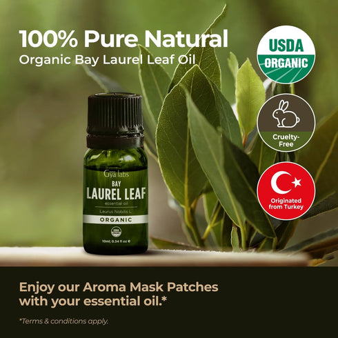 Gya Labs USDA Certified Organic Bay Leaf Essential Oil for Diffuser - 100% Pure Natural Aroma (0.34 Fl Oz)