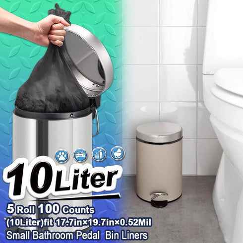AOSULI Small Bathroom Trash Bags, 3 Gallon/10 Liter, 100 Counts, Black Garbage Bags for Office