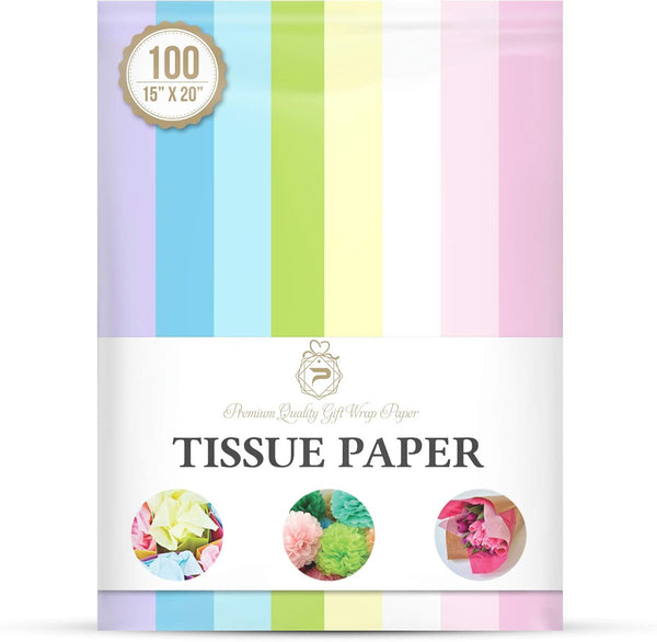 Pastel Rainbow Tissue Paper for Gift Wrapping, Packaging, and DIY Crafts, 15" X 20" 100 Sheets