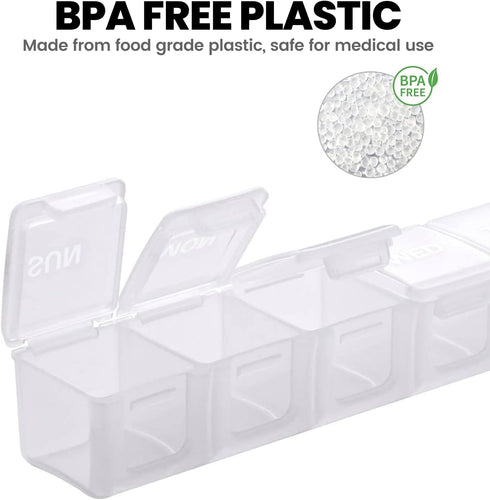 Sukuos Extra Large Weekly Pill Organizer - 7 Day Daily Pill Box Case for Arthritis with Clear Lid for Vitamins (White)