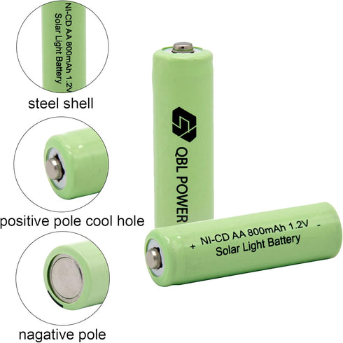 QBLPOWER Ni-CD AA 800mAh 1.2V Rechargeable Battery (8 Pieces) for Solar Outdoor Lights Lamp Garden Yard Lawn