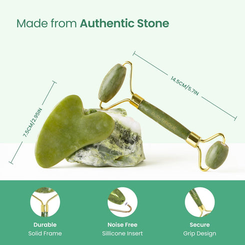PLANTIFIQUE Jade Roller & Gua Sha Set, Real Jade Facial Tools for Skin Care Routine