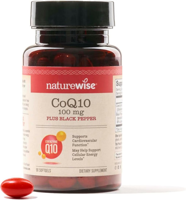 NatureWise CoQ10 100mg Softgels, High Absorption with BioPerine, Antioxidant for Heart Health, Vegan, Non-GMO, 90