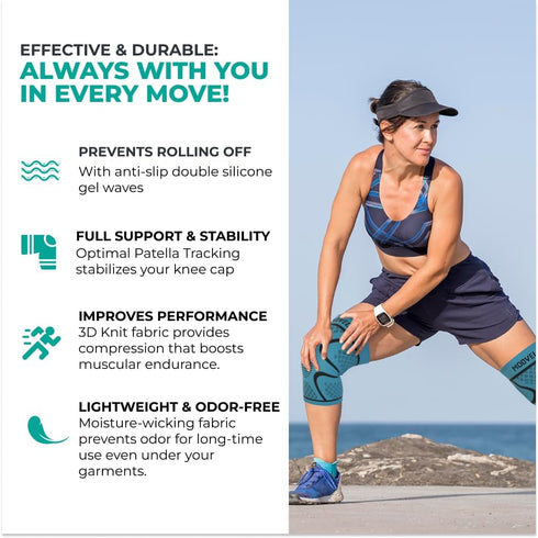 Modvel Knee Braces for Knee Pain, 2 Pack Compression Sleeve for Meniscus Tear, ACL & Arthritis Pain Relief