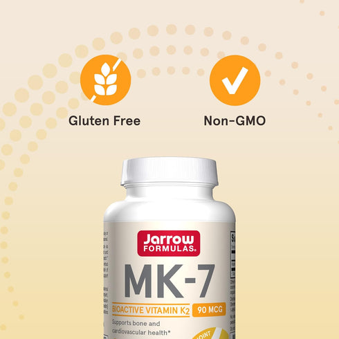 Jarrow Formulas MK-7 90 mcg, Bioactive Form of Vitamin K2, 60 Servings (Softgels), For Bone & Cardiovascular Health
