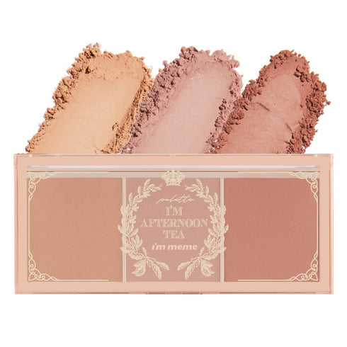 I'M MEME Blusher Palette - Afternoon Tea Warm Flavor with Soft Pink, Peach, Lavender, 3 Shades, Matte Powder