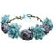 June Bloomy Women Rose Floral Crown Hair Wreath Leave Headband with Adjustable Ribbon (Blue)