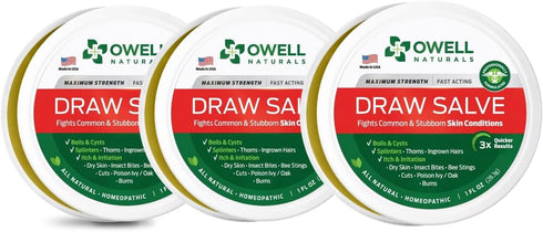 OWELL NATURALS Drawing Salve Ointment 1oz - Fast Acting Formula for Skin, Splinters, Bug Bites, Poison Ivy (3 Pack)