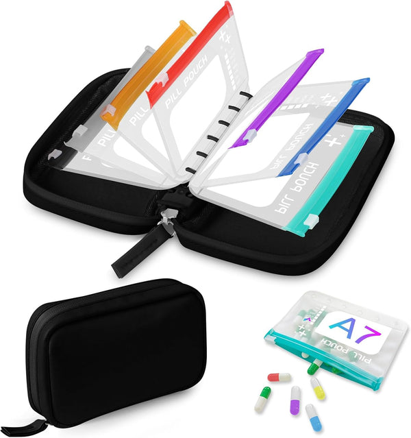 Water-Proof Pill Pouch Set, Large Pill Organizer with Color-Coded Medicine Pouches, BPA Free, Reusable Travel Organizer