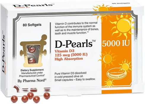 D-Pearls Vitamin D3 5000 IU (125mcg) in Cold-Pressed Olive Oil | Easy-to-Swallow Active Supplement for Immune Support