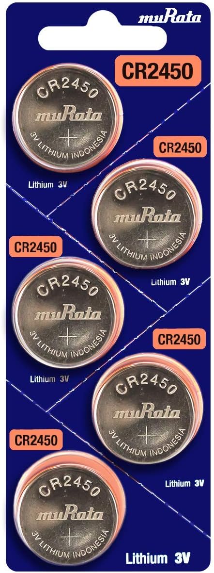 Murata CR2450 Battery DL2450 ECR2450, 3V Lithium Coin Cell (5 Batteries)