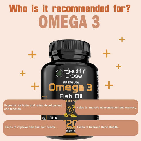 Omega 3 Fish Oil 2000mg – Lemon-Flavored Softgels with EPA 800mg & DHA 600mg for Brain, Heart, Wellness Support