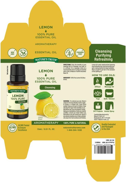 Nature's Truth Vitamins Essential Oil, Lemon, 0.51 Fluid Ounce