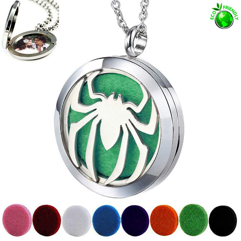 Essential Oil Diffuser Necklace - Aromatherapy Stainless Steel Spider Pattern Locket Jewelry Set for Women Men Teen