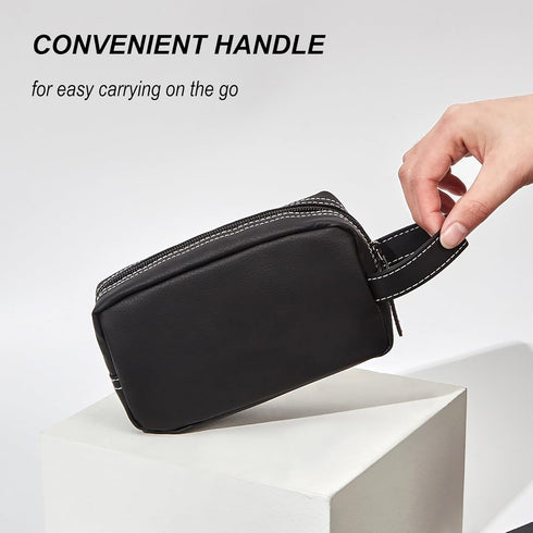 PU Leather Makeup Bag, Zipper Cosmetic Pouch, Travel Organizer for Skincare Products, Waterproof, Unisex, Black