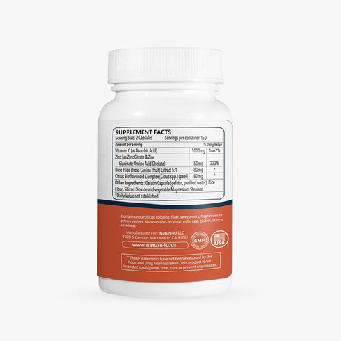 Vitamin C 1000mg with Zinc, Rose Hips and Citrus Bioflavonoids, Immune Support Supplement Antioxidants Protection, 300 Capsules