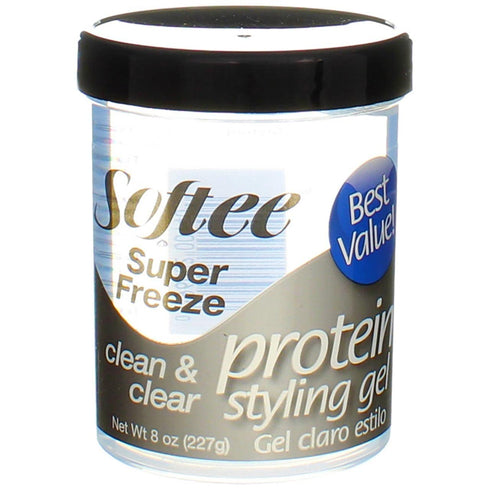 Softee Protein Super Freeze Hair Styling Gel, 8 Ounce for Strong Hold