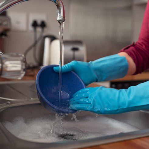 Bamllum 2 Pairs Reusable Kitchen Gloves, Nitrile Rubber Dishwashing Gloves, Flexible Durable (Medium, Green+Blue)