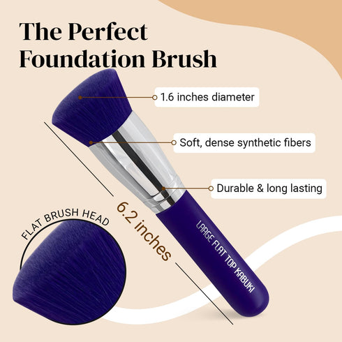Keshima Neon Purple Large Flat Top Kabuki Foundation Brush - Premium Makeup Brush for Liquid, Cream, Powder, 1.6" Top