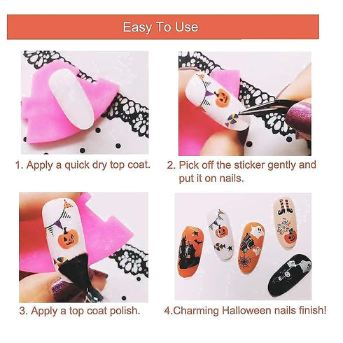 TailaiMei 1500 Pcs Halloween Nail Decals Stickers - 12 Sheets Self-Adhesive DIY Nail Art Tips Stencil for Halloween