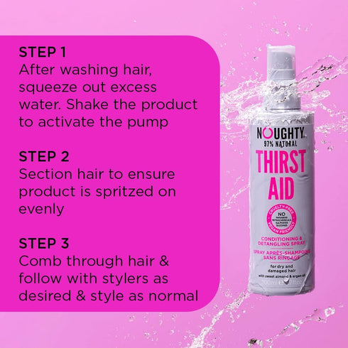 Noughty Thirst Aid Conditioning Detangling Spray, 97% Natural Leave In Treatment for Dry Hair, 200ml