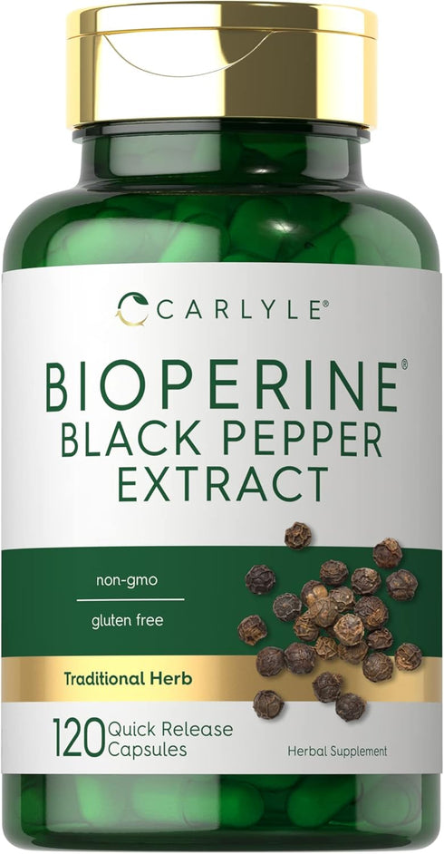 Carlyle Bioperine 10mg, 120 Capsules, Non-GMO & Gluten Free, Supports Curcumin Powder Absorption