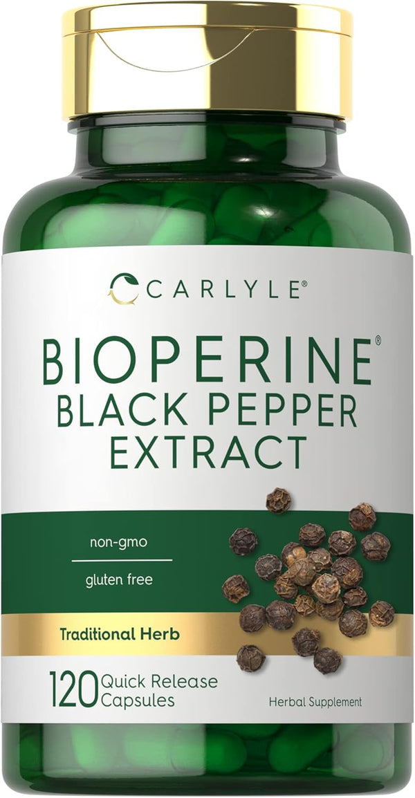 Carlyle Bioperine 10mg, 120 Capsules, Non-GMO & Gluten Free, Supports Curcumin Powder Absorption