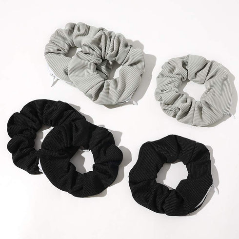 Pocket Scrunchies with Zipper Stash, Hair Ties (Black Gray)
