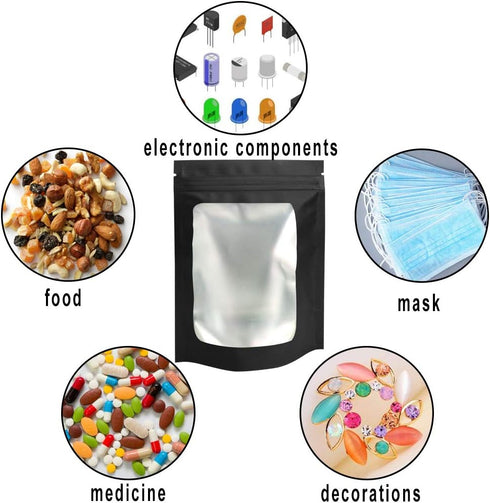 100 Pack Stand-Up Mylar Bags - 3.1 x 5.1 Inch Resealable Smell Proof Bags with Clear Window