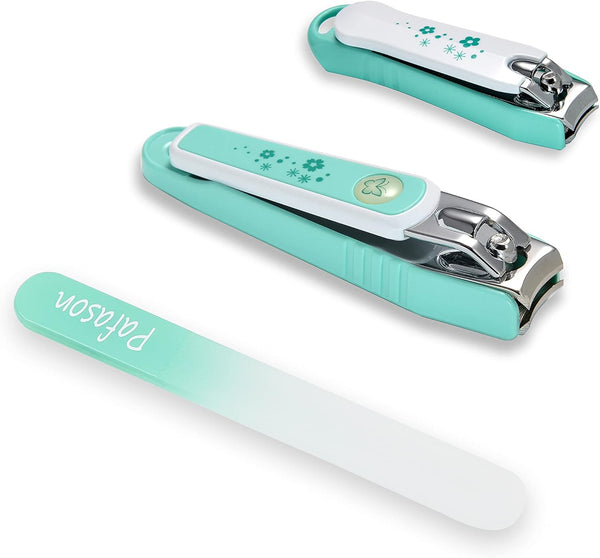 PAFASON Nail Clipper Set with Nail Catcher & Czech Float Glass Nail File, Super Sharp for Men & Women