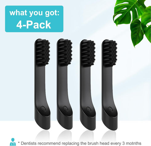 4-Count Black Electric Toothbrush Replacement Heads, Compatible with Quip, Adult Refill Brush Heads