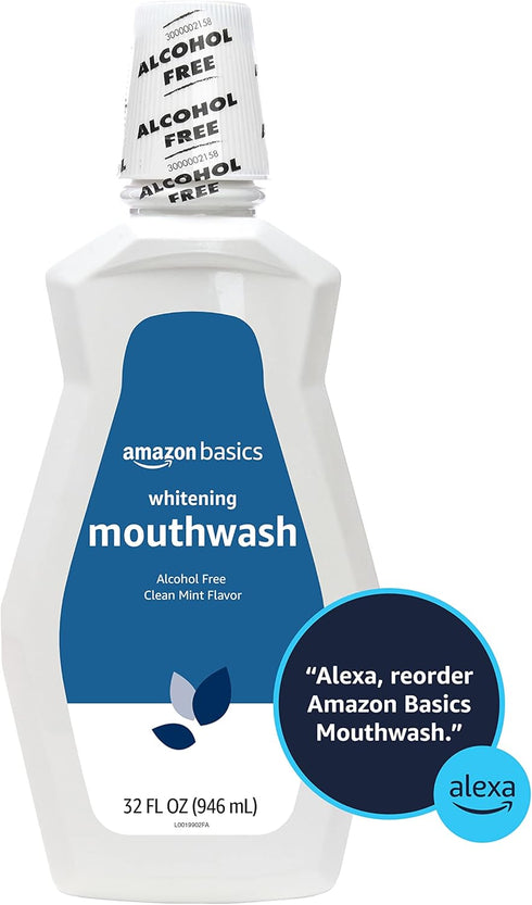 Amazon Basics Whitening Mouthwash, Alcohol Free, Clean Mint, 32 Fluid Ounces, 1-Pack