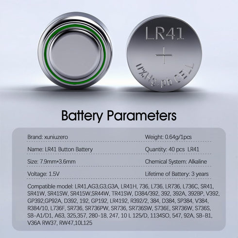 XUNIUZERO 40 Pack LR41 AG3 392 384 192 1.5V Battery Button Coin Cell Batteries