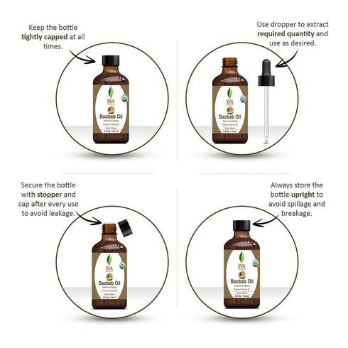 SVA Organic Baobab Seed Oil, 4 Fl Oz, 100% Natural Cold Pressed for Face, Skin, Hair Care