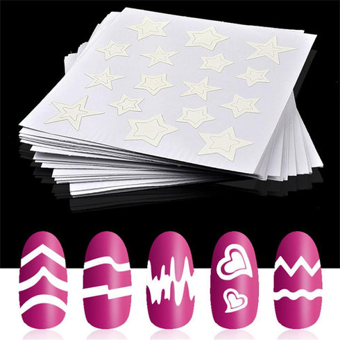 WOKOTO 24 Sheets French Nail Stickers for Women, Heart Shape, Star, Wave, Smile Shapes with Tweezers and Brush Set