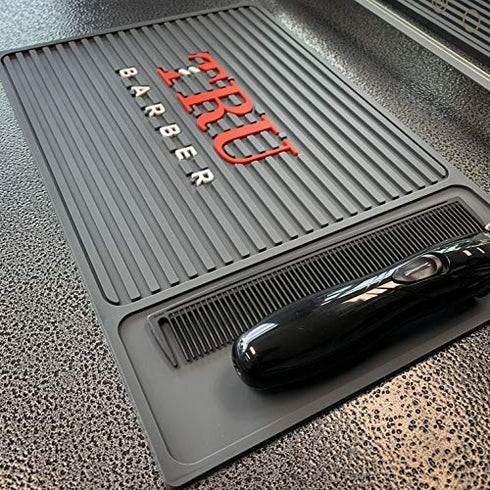 TRU BARBER ORGANIZER MAT, 14”X 9” (Charcoal Grey) - Flexible PVC Station Mat for Salon and Barbershop Tools