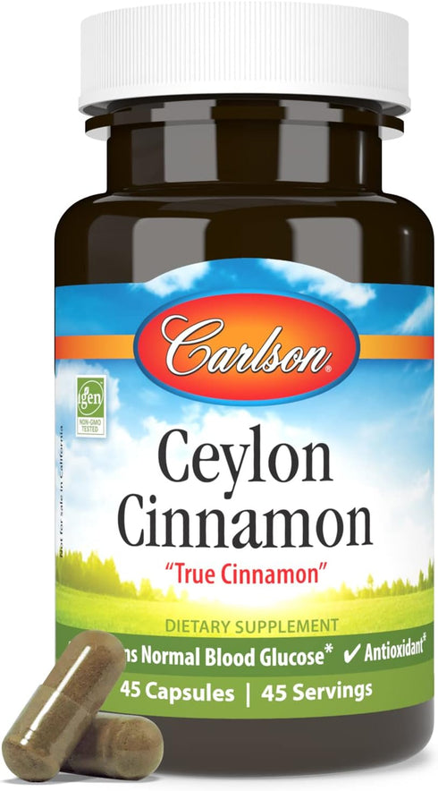 Carlson Ceylon Cinnamon 500 mg | 45 Capsules | Cinnamon Extract Pills, Cinnamon Supplements